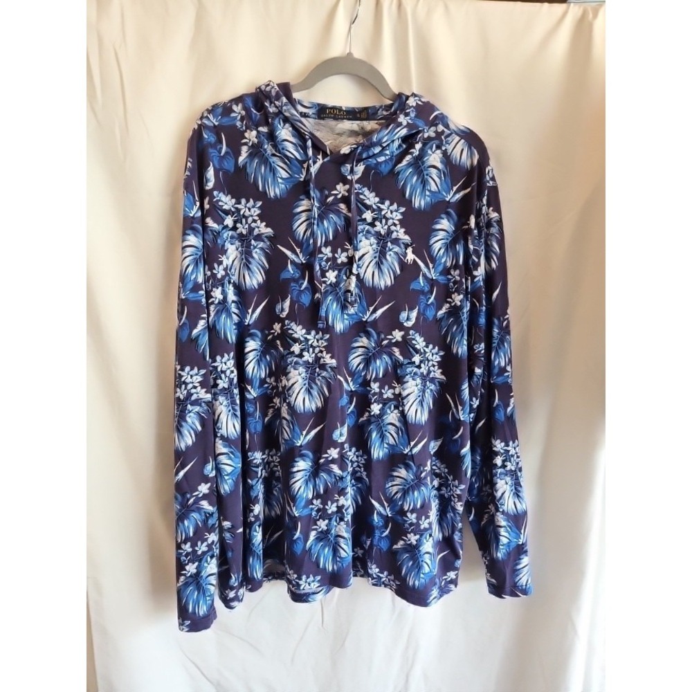 Polo Ralph Lauren XL Hooded Long Sleeve T-shirt Blue With Floral Design
